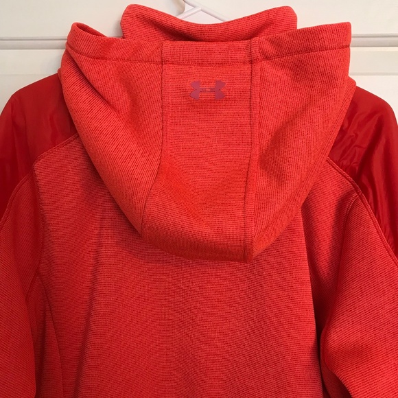 Under Armour Cold Gear Swacket Hooded Jacket Size L Coral Red Orange - Picture 6 of 9